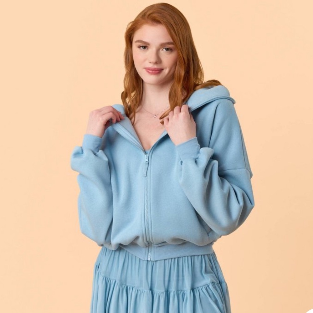 Light Blue Zip-Up Hoodie Sweatshirt - Women's
